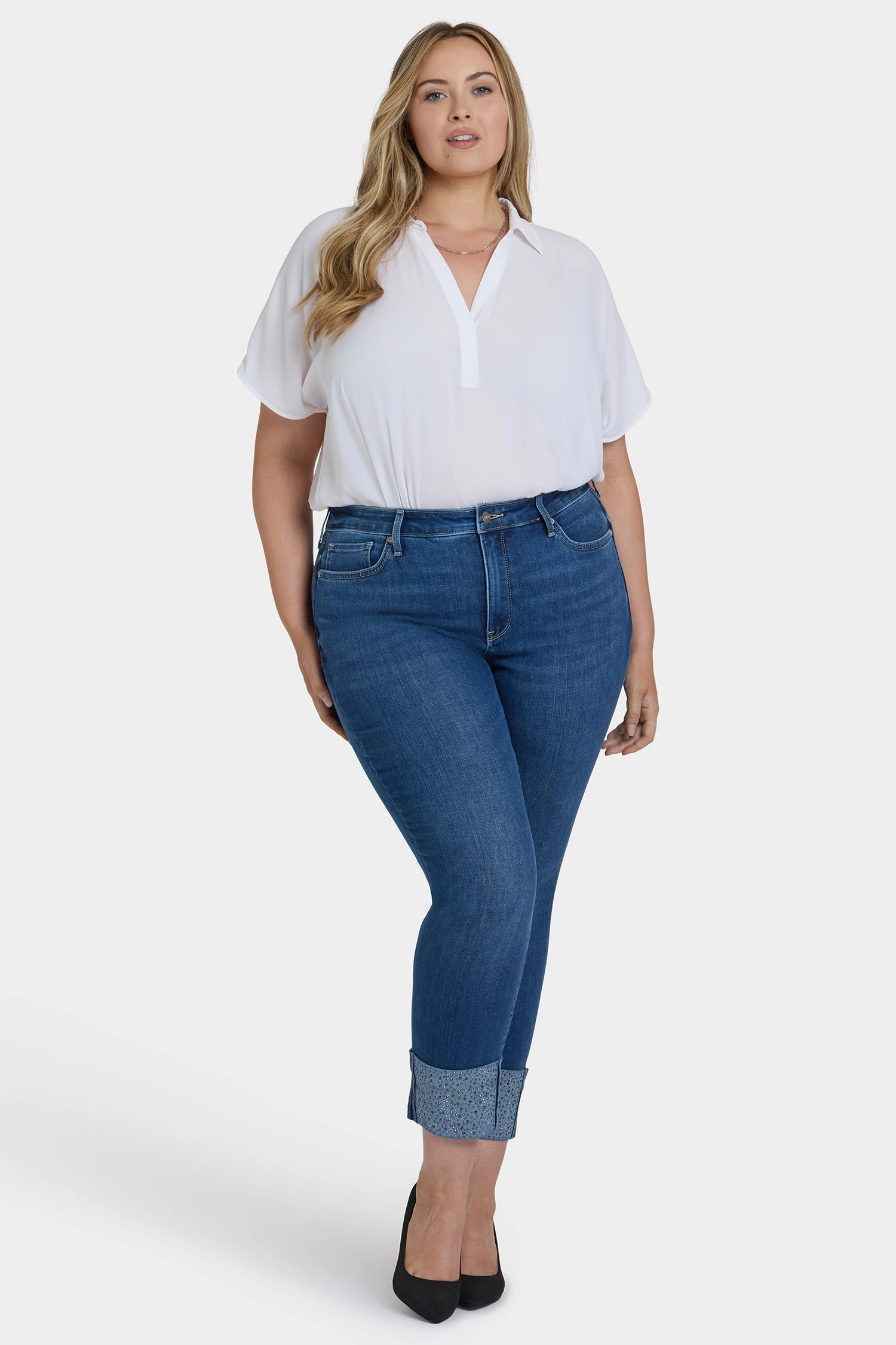 Sheri Slim Ankle Jeans In Plus Size - Vintage Lapis Modern Shopping Day