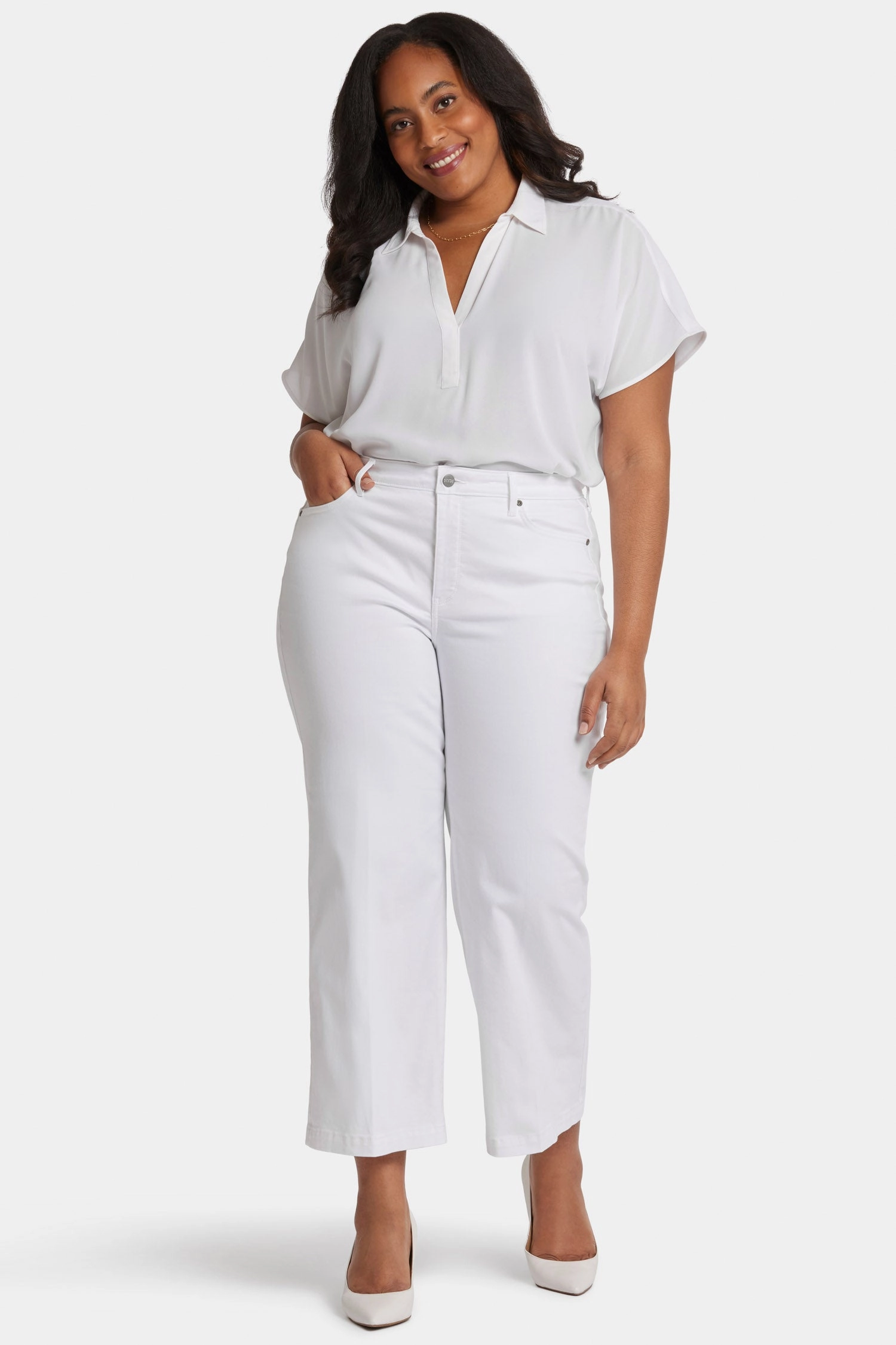 Home Comfort Weekend Warrior Smart Basic Teresa Wide Leg Ankle Jeans in Plus Size - Optic White