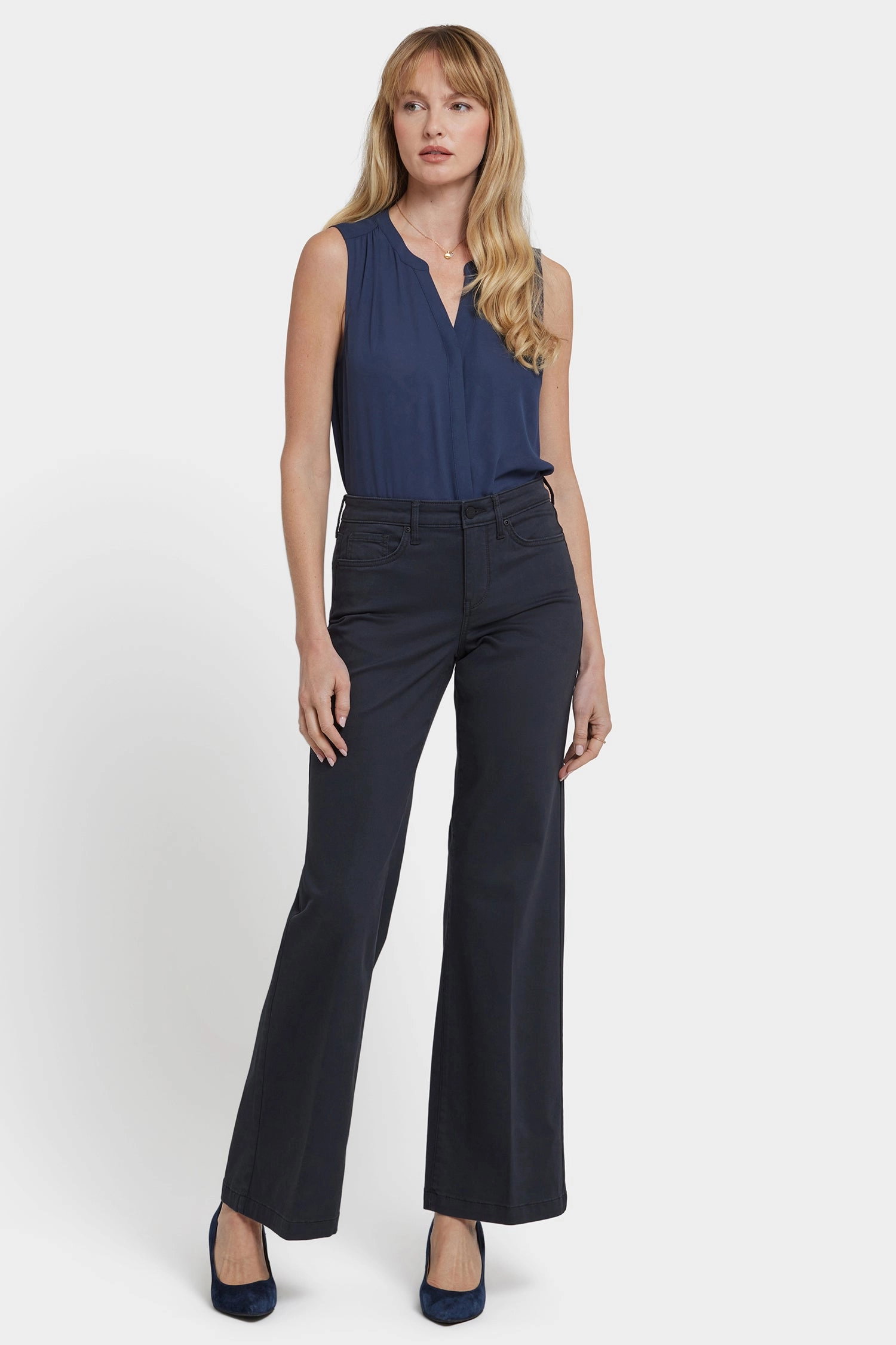 Bartack Stitching Teresa Wide Leg Jeans - Washed Black