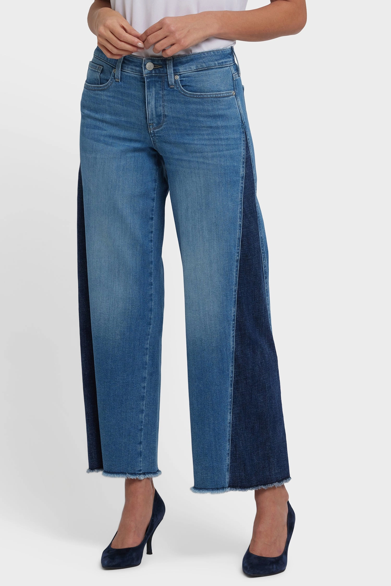 Layered Knee Panels Teresa Wide Leg Jeans In Petite - Avenue Blue