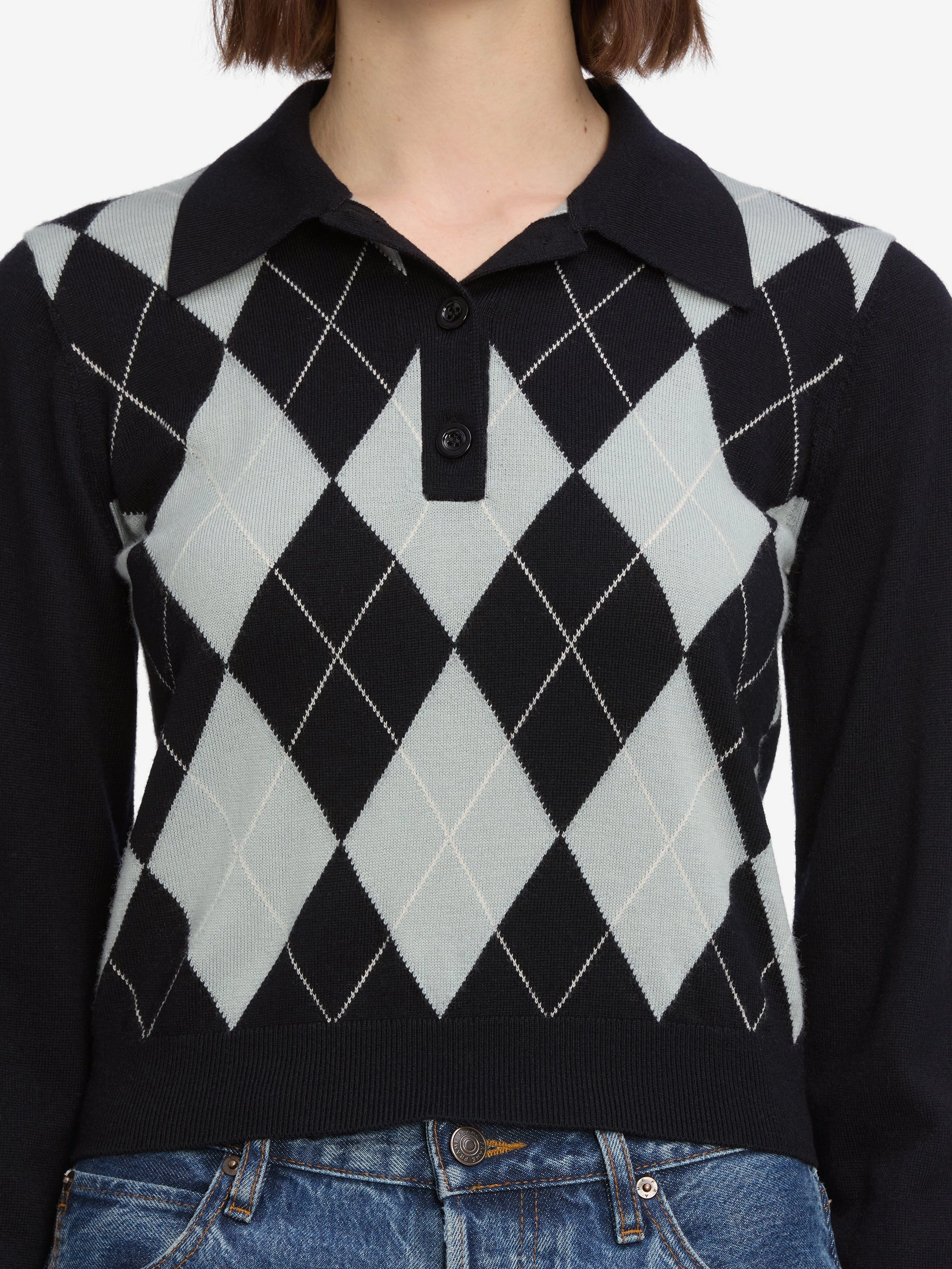 Essential Knitwear Sport Flex Wear The Argyle Polo -- Grey Multi