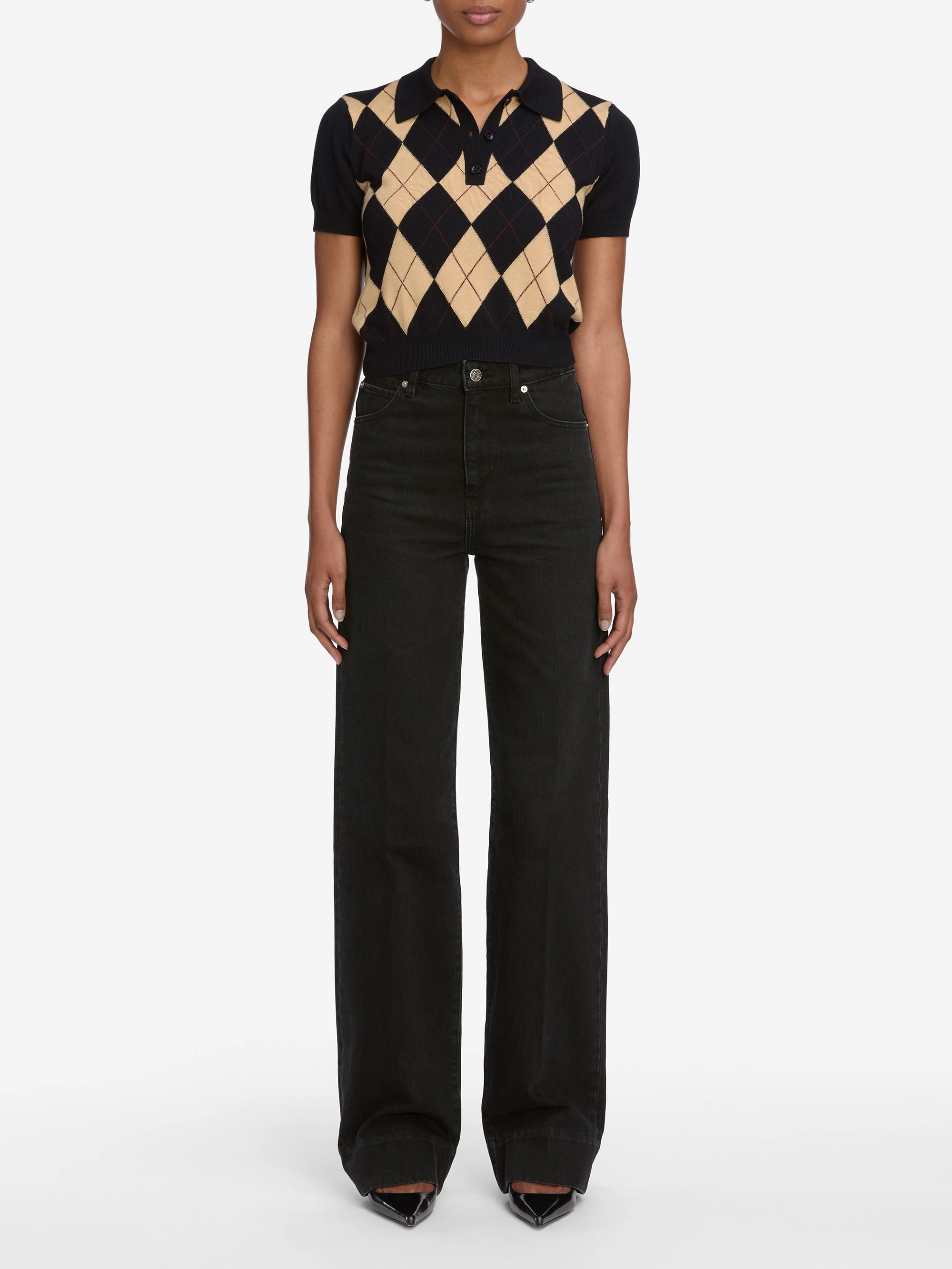 Elastic hem Everyday Layers The Argyle Short Sleeve Polo -- Navy Multi