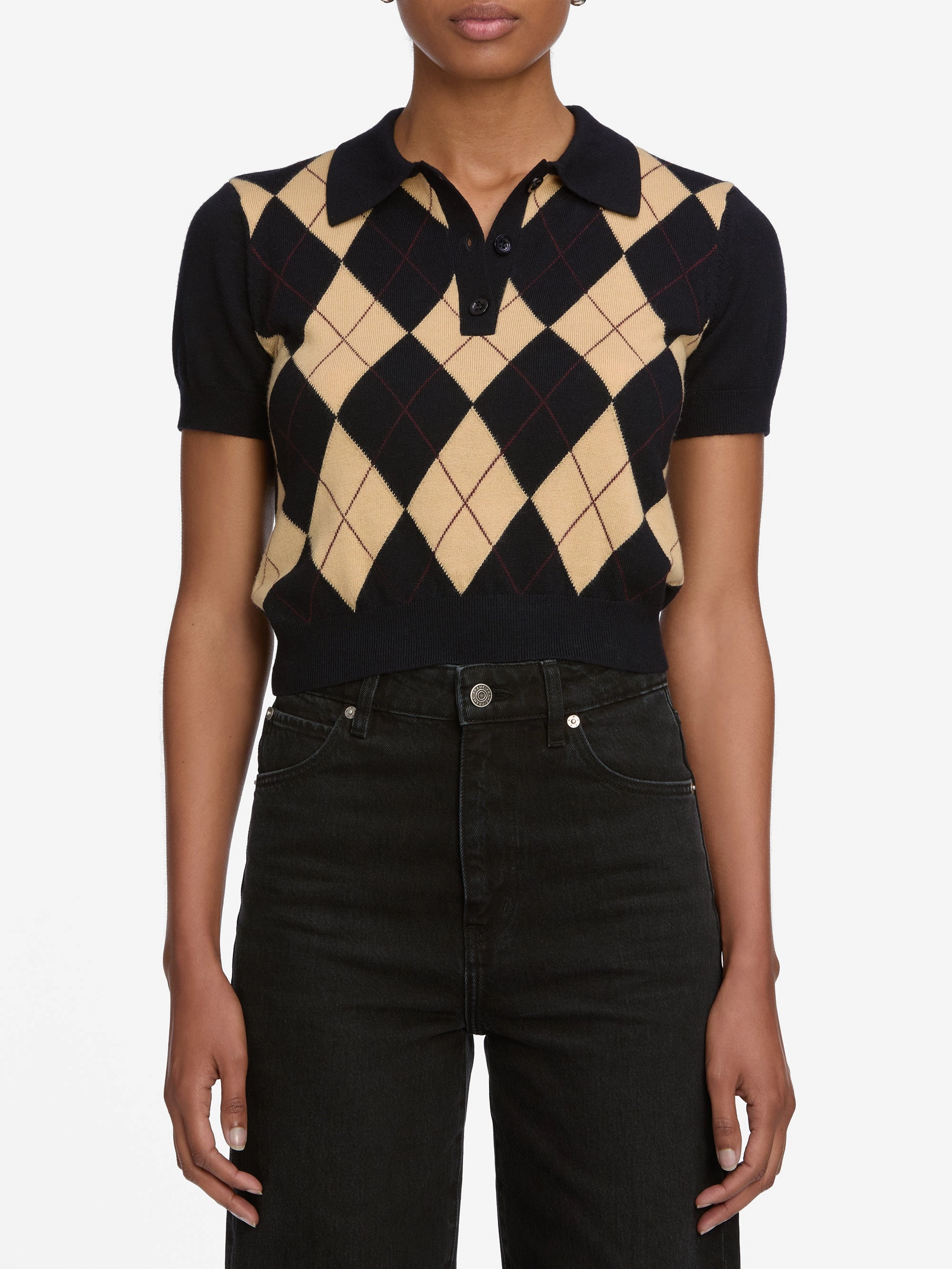 The Argyle Short Sleeve Polo -- Navy Multi Snuggle Layers