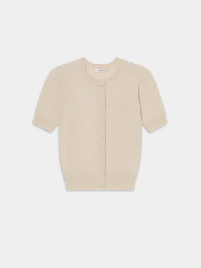 High Twist Yarn Structure The Cashmere Pointelle Cardi -- Cream