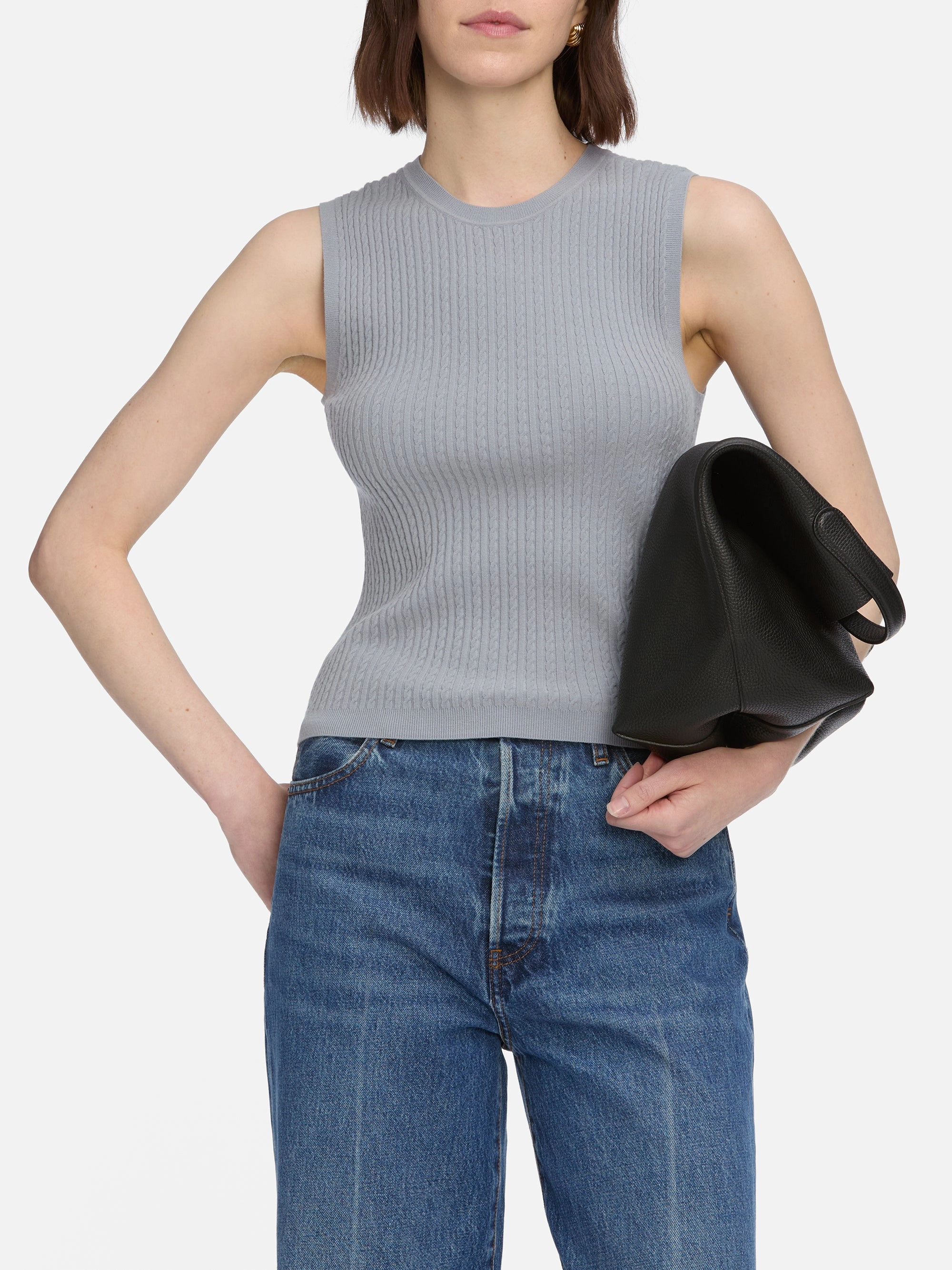Snuggle Style The Fine Cable Tank -- Grey Blue