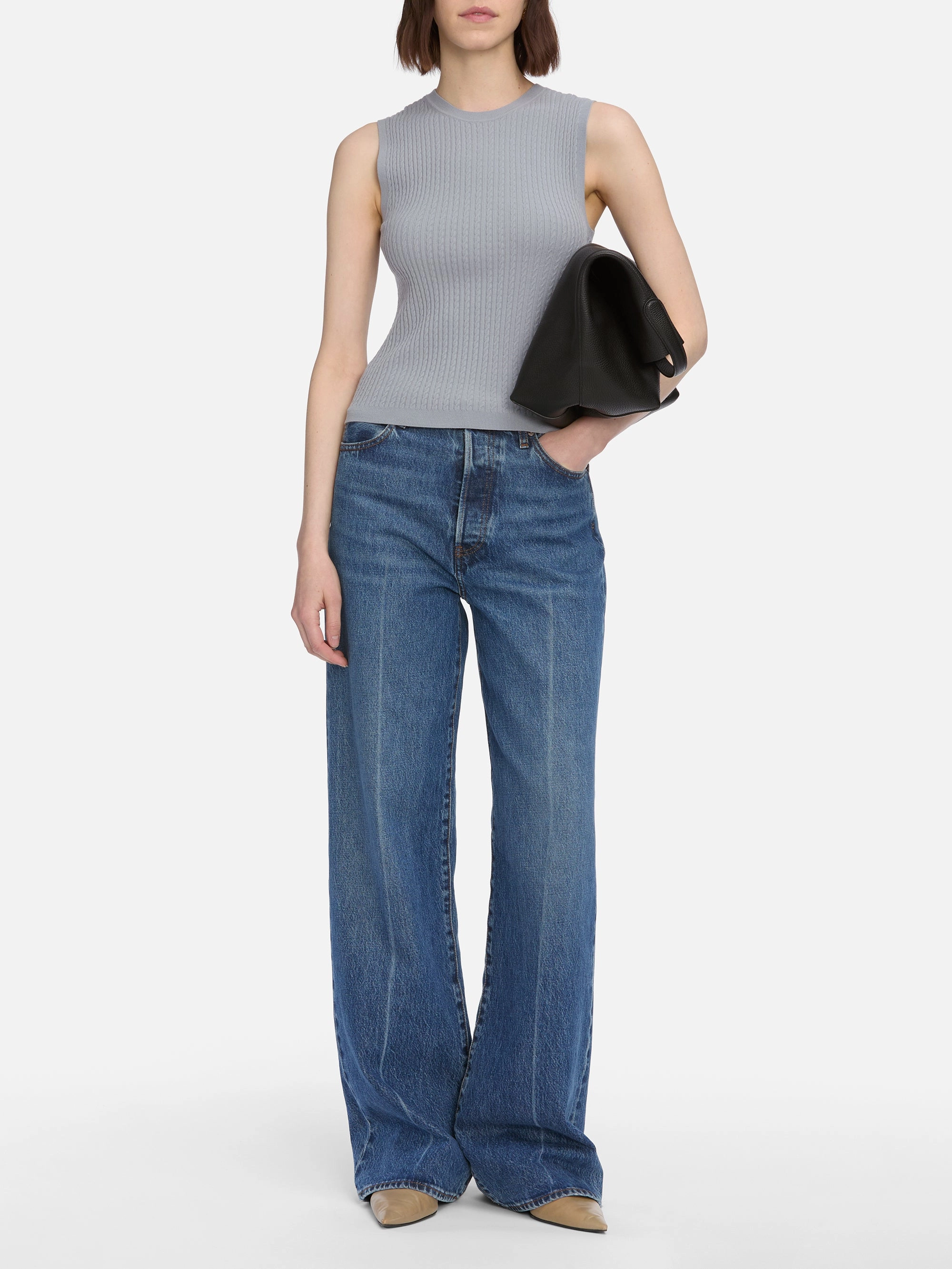 Active Stretch Fit Winter Comfort Layer The Fine Cable Tank -- Grey Blue