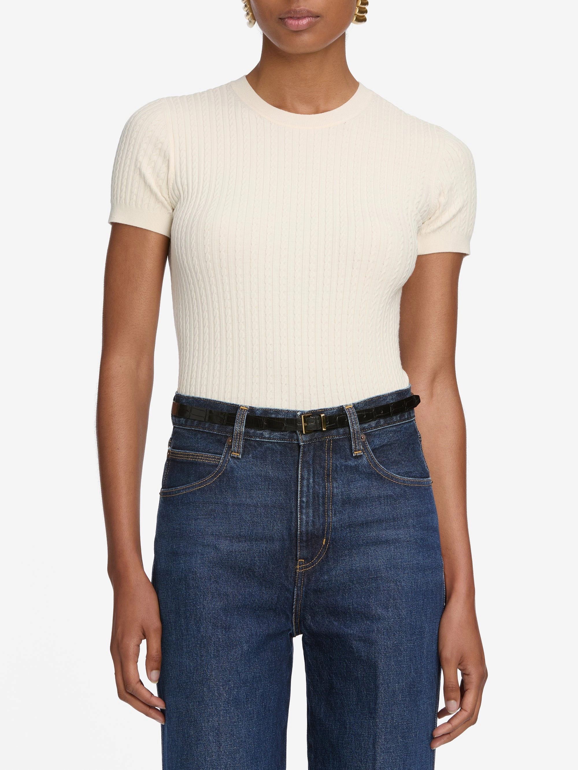 The Fine Cable Tee -- Cream Adjustable drawstring