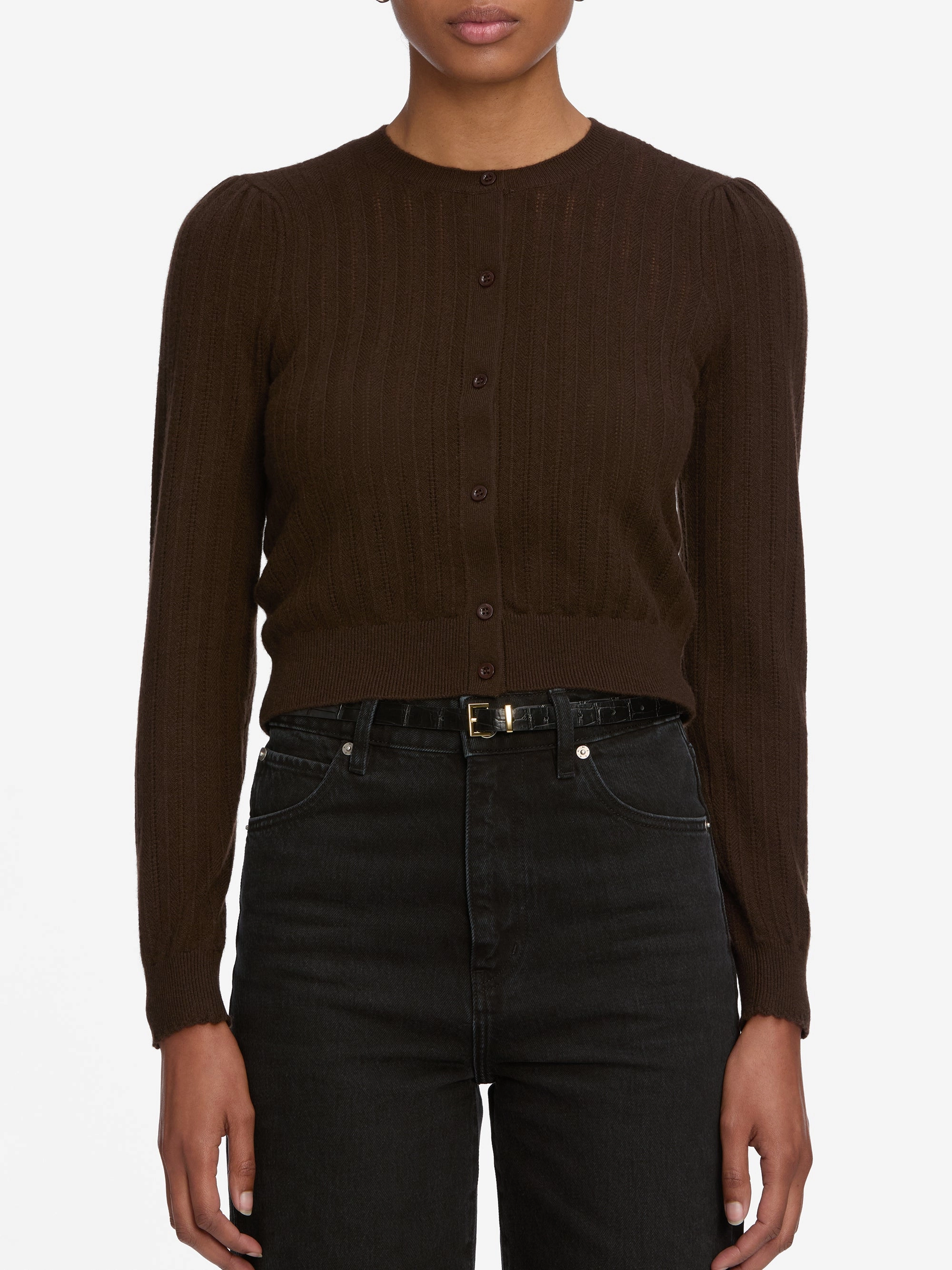 The Ladder Pointelle Cardi -- Coffee Lightweight Style