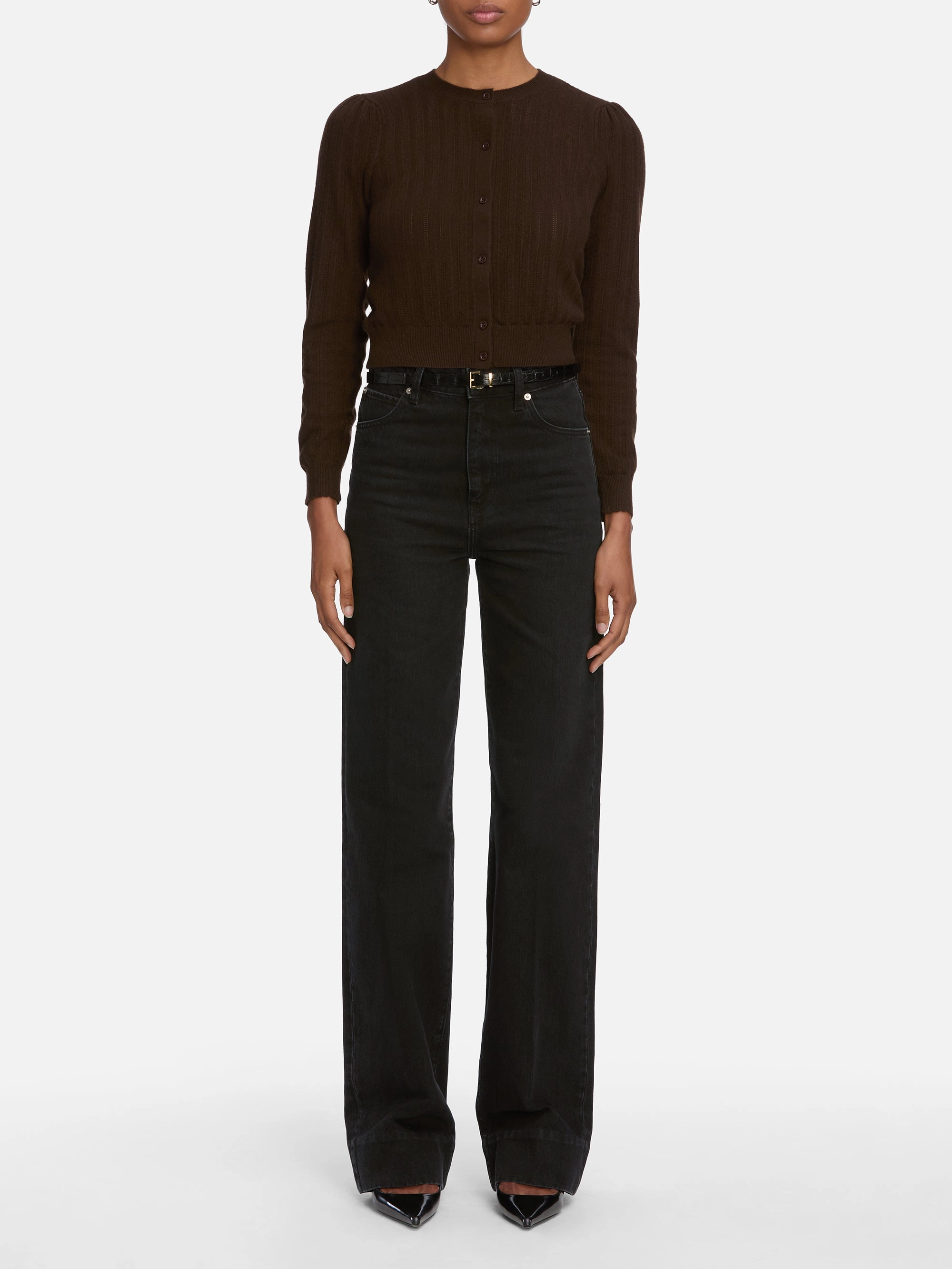 The Ladder Pointelle Cardi -- Coffee Cozy Apparel