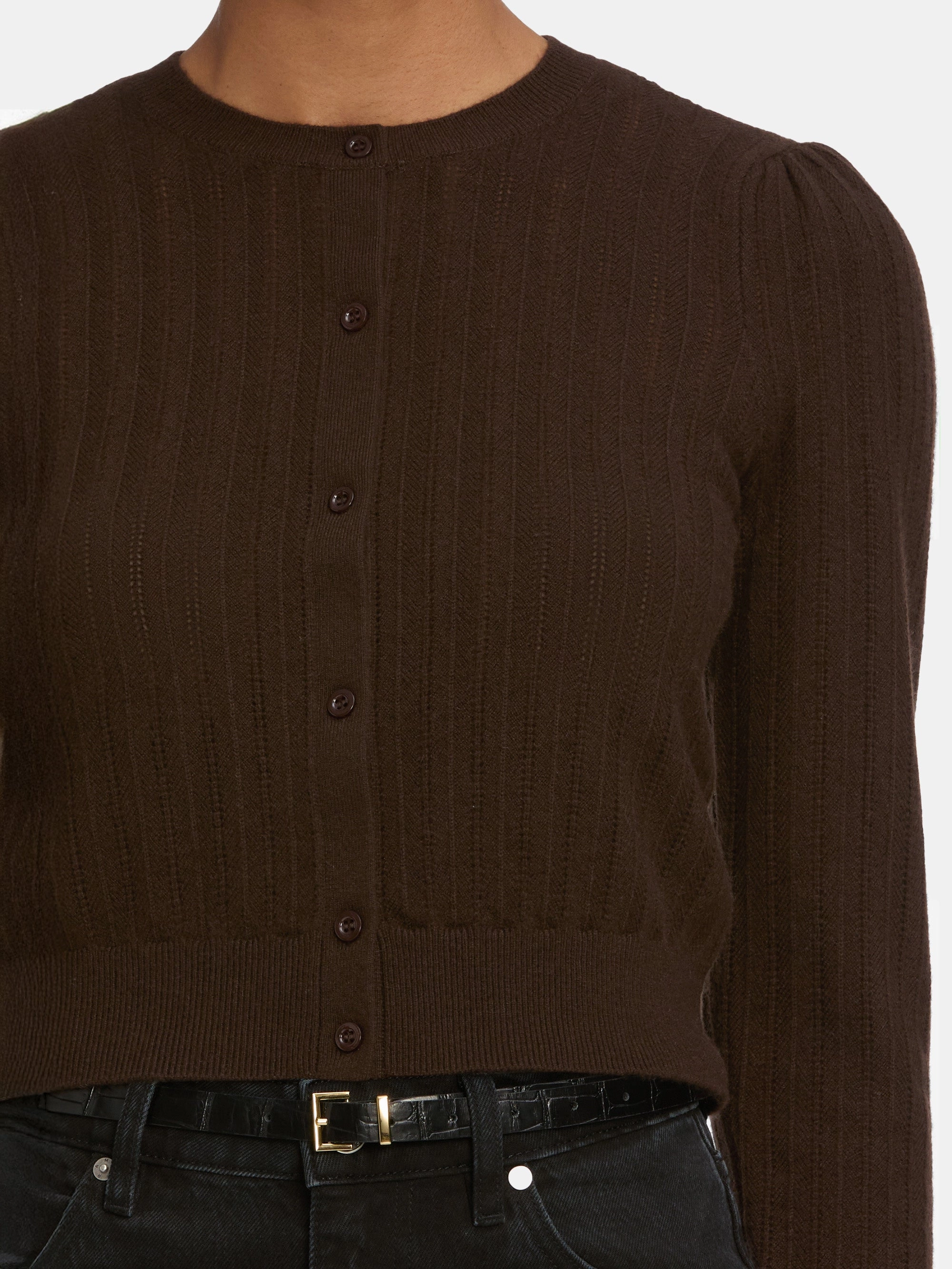 Sleek Performance The Ladder Pointelle Cardi -- Coffee