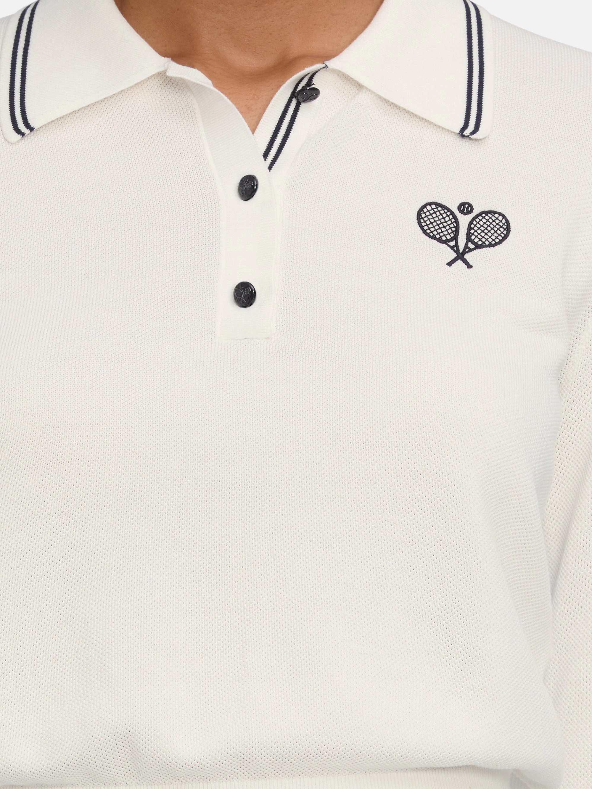 The Long Sleeve Tennis Polo -- White Thermal Insulation Technology