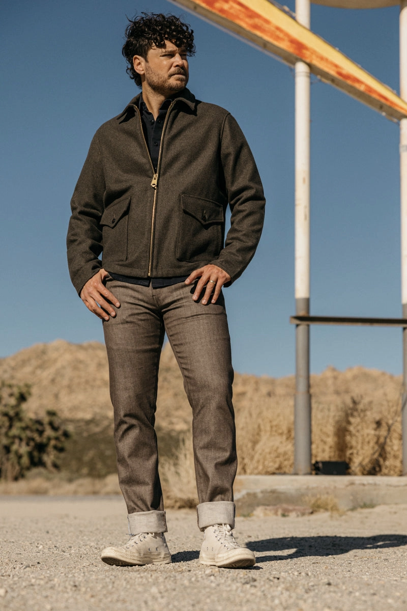 The Pen Slim - Brown Raw 10.5oz Selvedge Easy Essentials Textured Versatile Shopping Day