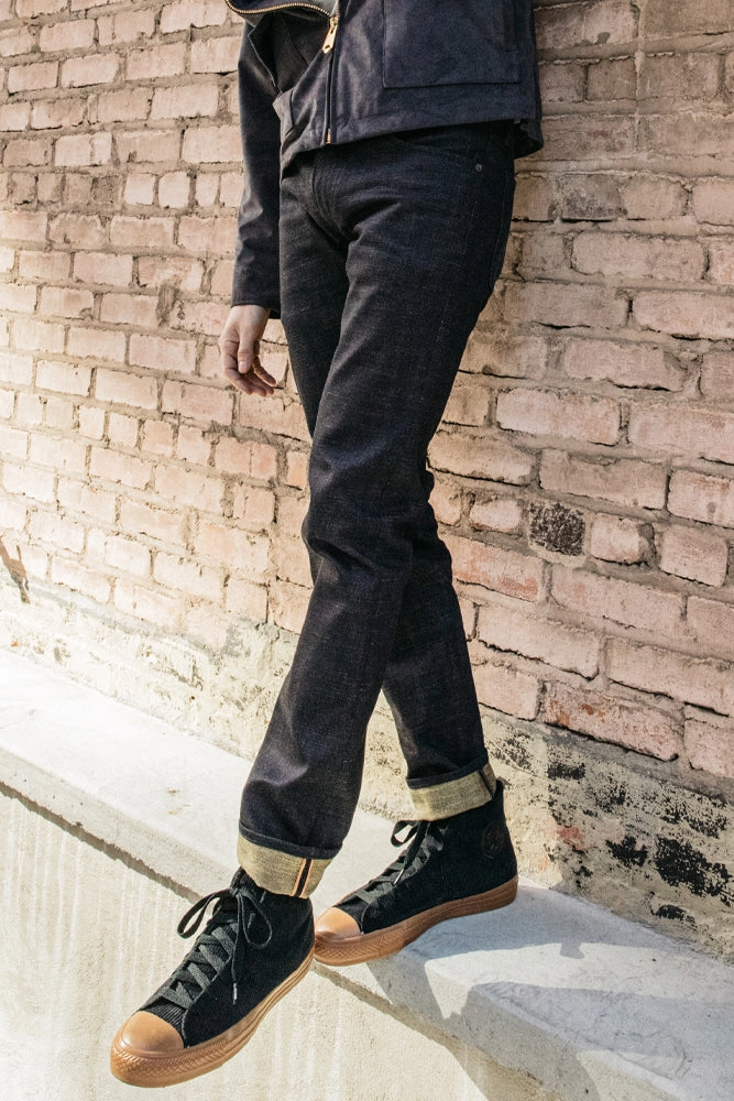 The Pen Slim etched - Green Tea Raw 13oz Selvedge Pre Shrunk Material