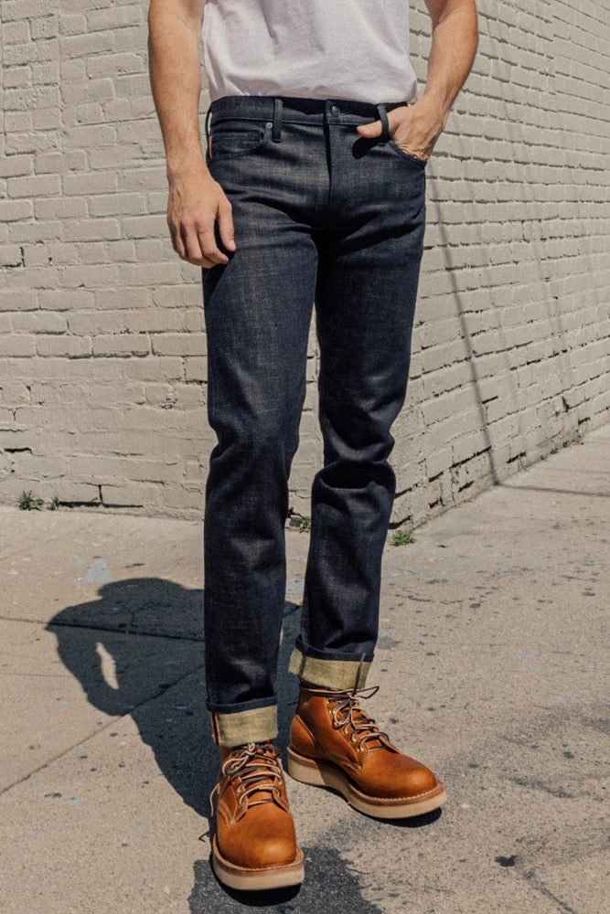 The Pen Slim etched - Green Tea Raw 13oz Selvedge Any Time Wear Anti Fade Technology