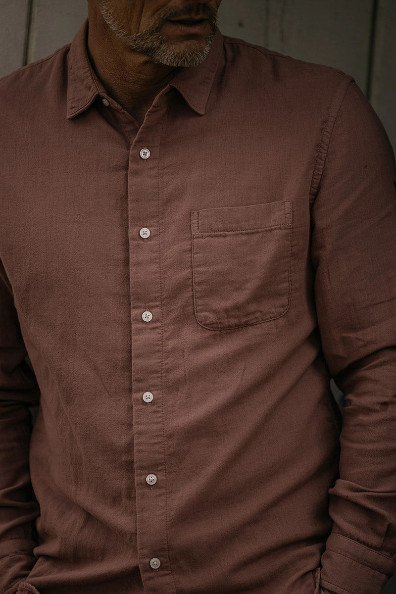 Sustainable Choice Seamless Shoulder Construction The Ripper Double Gauze Organic Cotton Shirt - Cinnamon