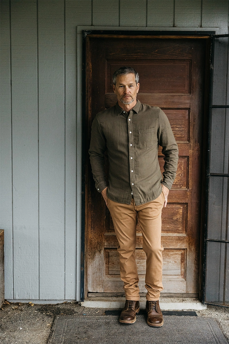 The Ripper Double Gauze Organic Cotton Shirt - Military Green Soft Stretch Collar Trendy Vibes