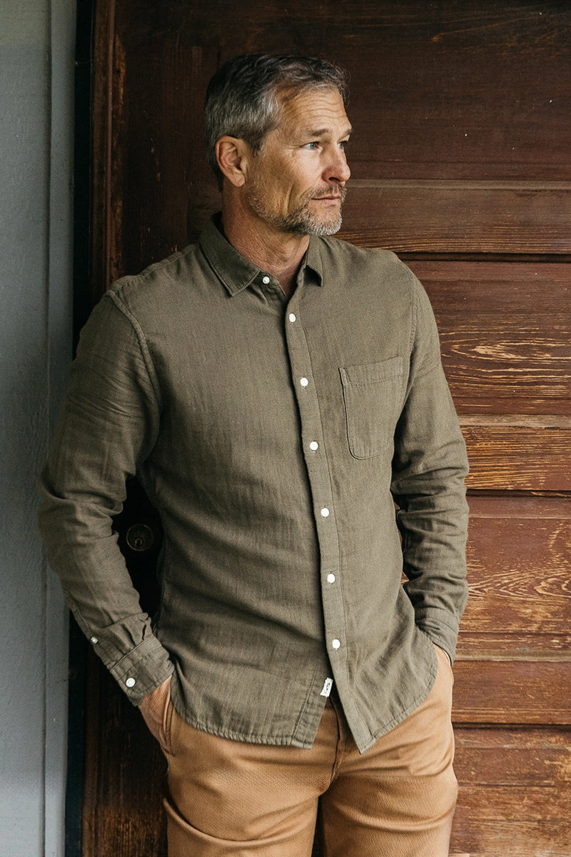 Flatlock stitching The Ripper Double Gauze Organic Cotton Shirt - Military Green