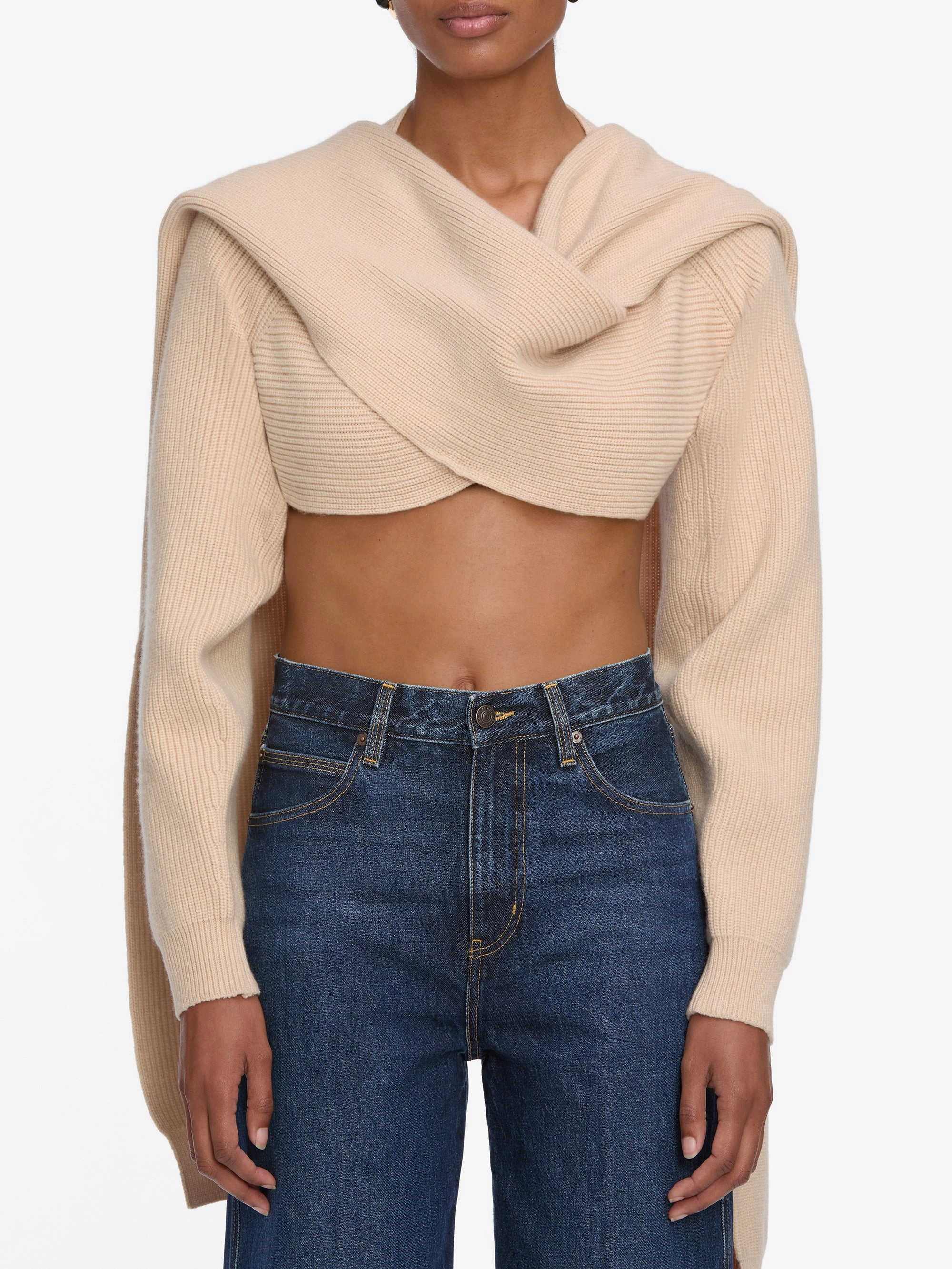 The Scarf Sweater -- Pink Sand Hygroscopic Fiber Blend Layered Design