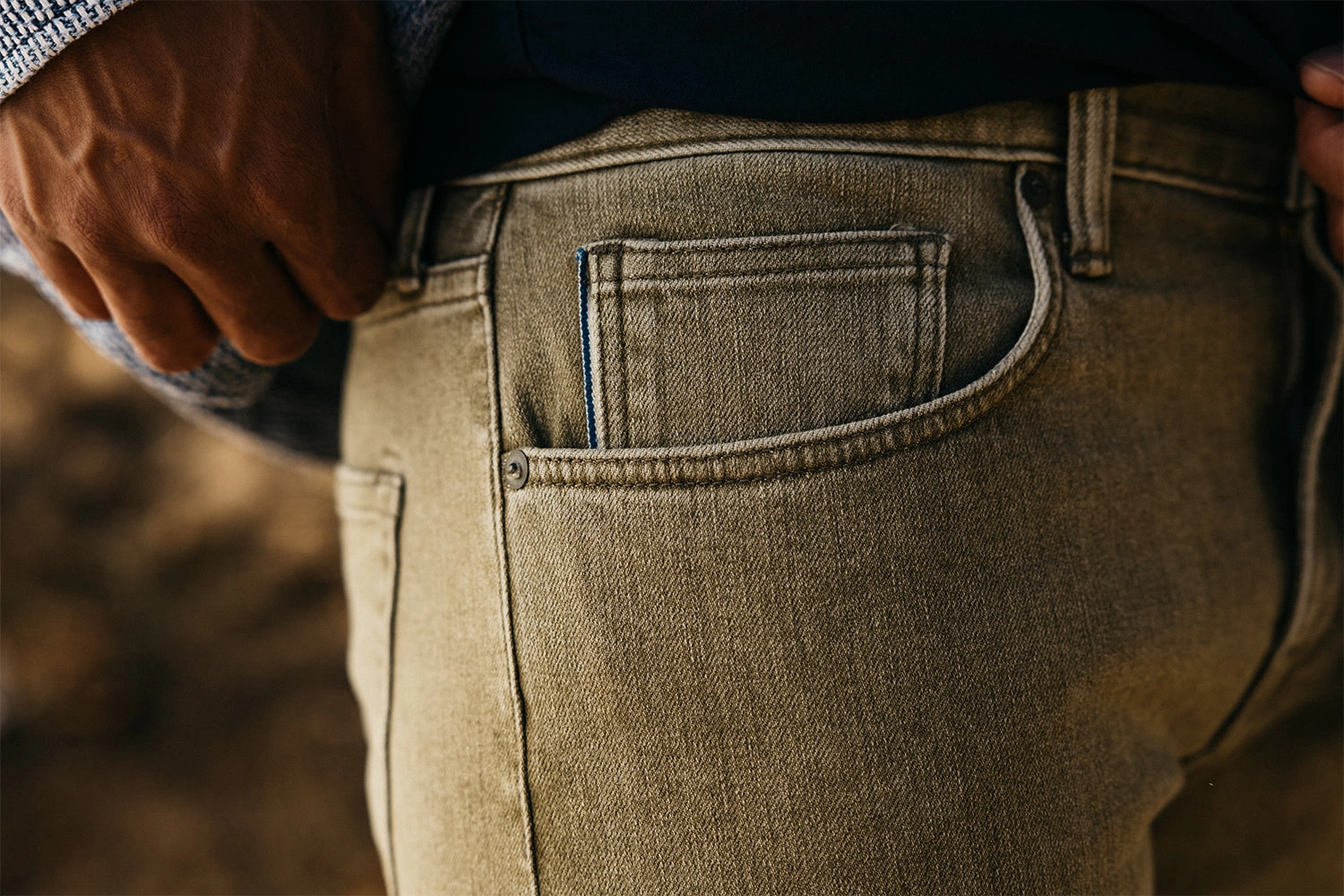 The Scissors Slim Tapered - Sage 10.5oz Selvedge Nature Lover Party Look