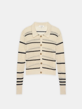 The Shrunken Cardi -- Cream Multi Non Irritating Seams Eco Friendly Yarn Blend