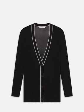The Varsity Cardigan -- Black Multi Drop Shoulder