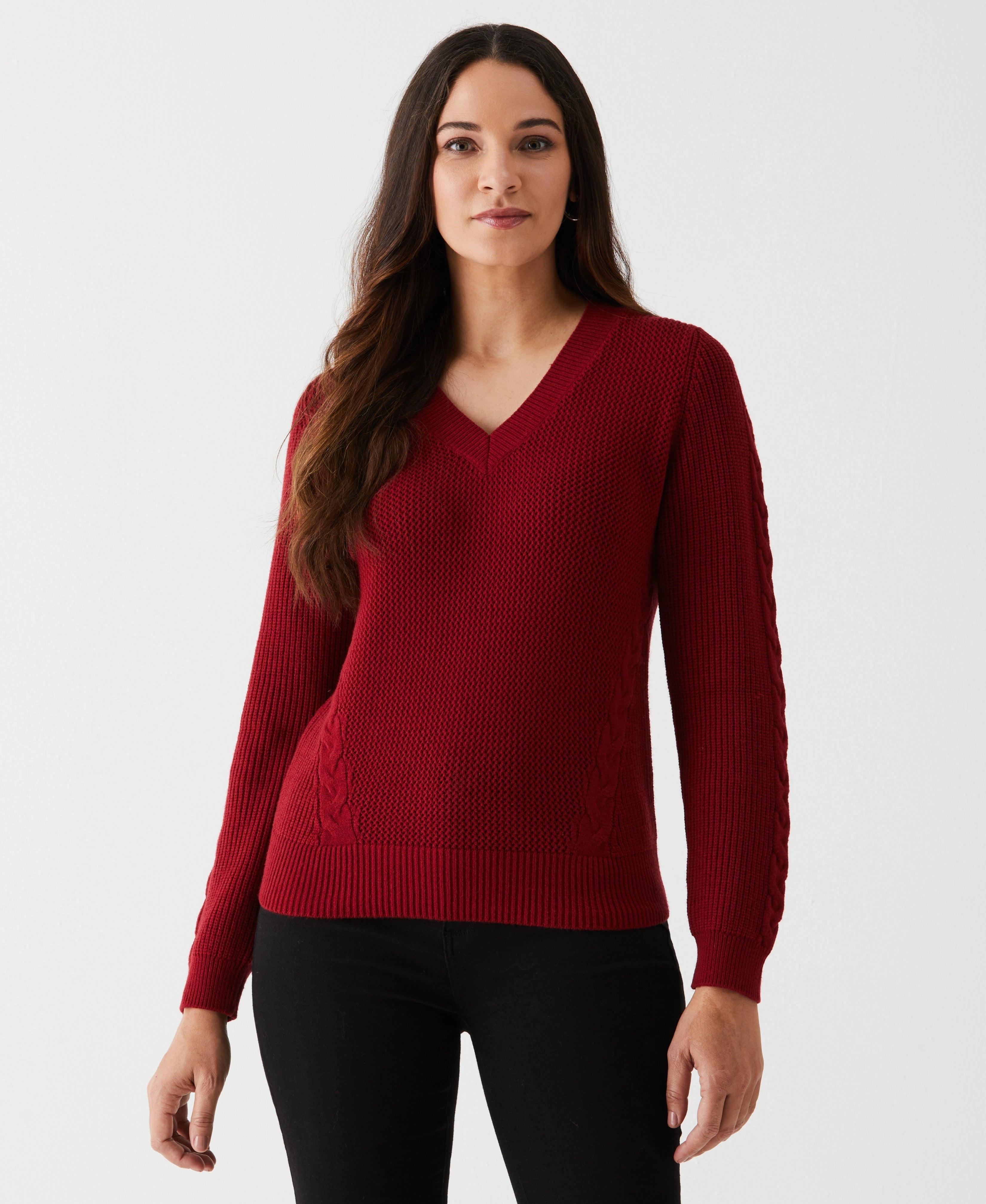 Cable Knit V-Neck Sweater Breathable Waist