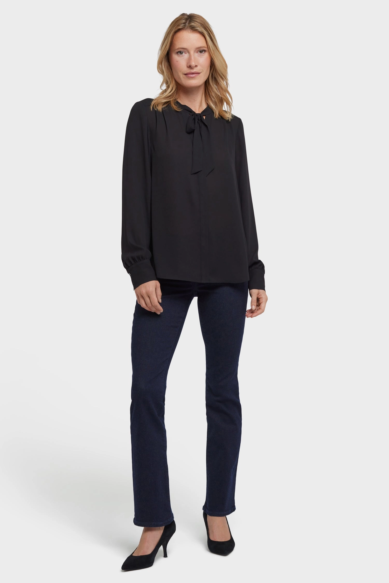 Tie-Neck Blouse - Black family gathering Everyday Look