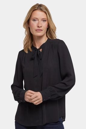 Multipurpose Utility Tie-Neck Blouse - Black
