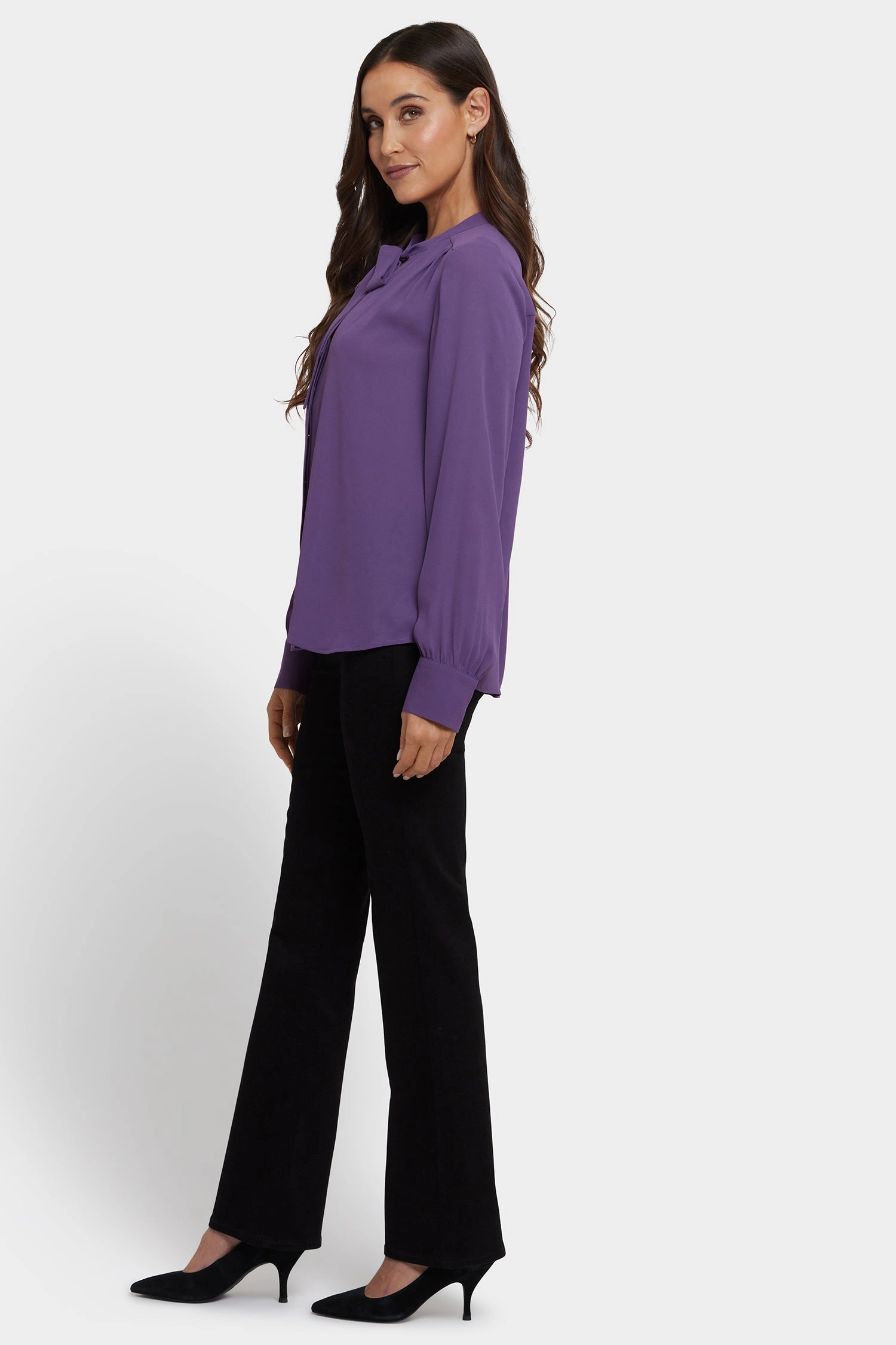 Patterned Texture Tie-Neck Blouse - Grape Royale