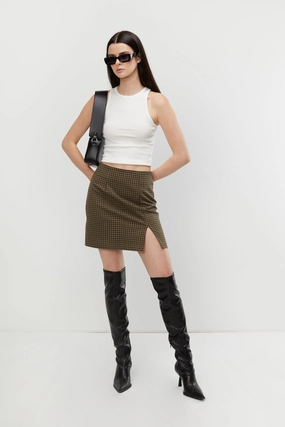 Subtle Shimmer Plant Based Material PLAID MINI SKIRT