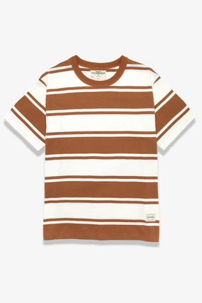 Okonkwo MFG - Short Sleeve Striped Tee - Brown/White Chic Vibe Soft Layering