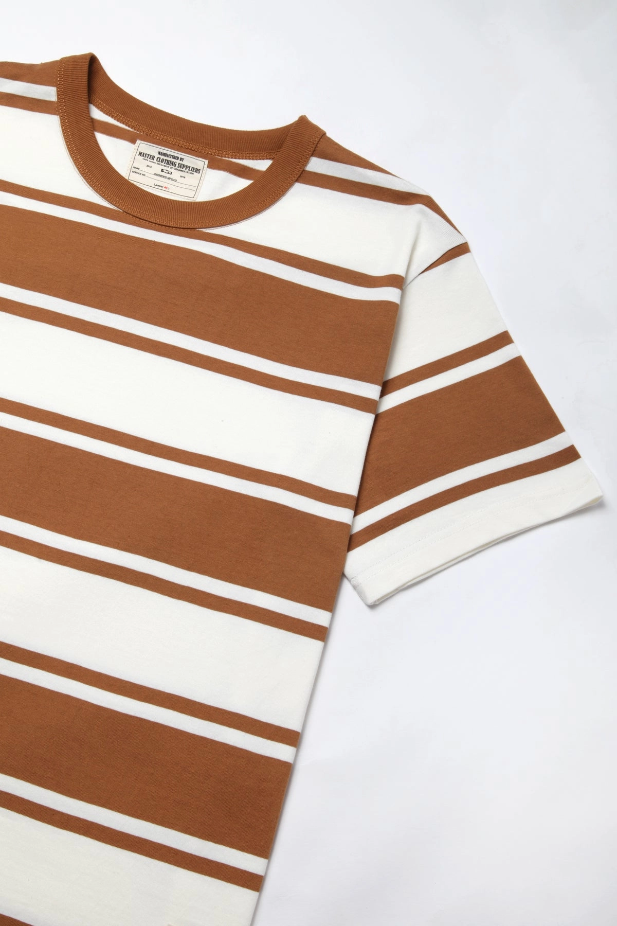 Okonkwo MFG - Short Sleeve Striped Tee - Brown/White Low carbon footprint Colorfast Material