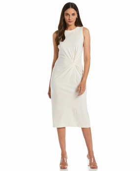 Ponte Knit Twist Front Midi Dress Warm Winter Wear Warm Comfort