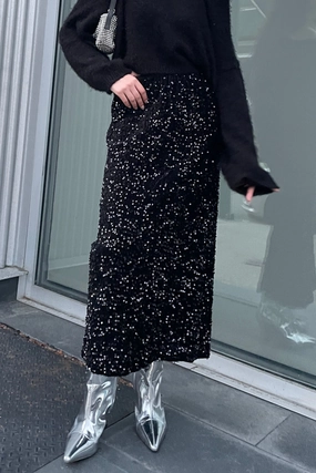 SEQUINED MIDI SKIRT Relaxed Vibes Oversized style