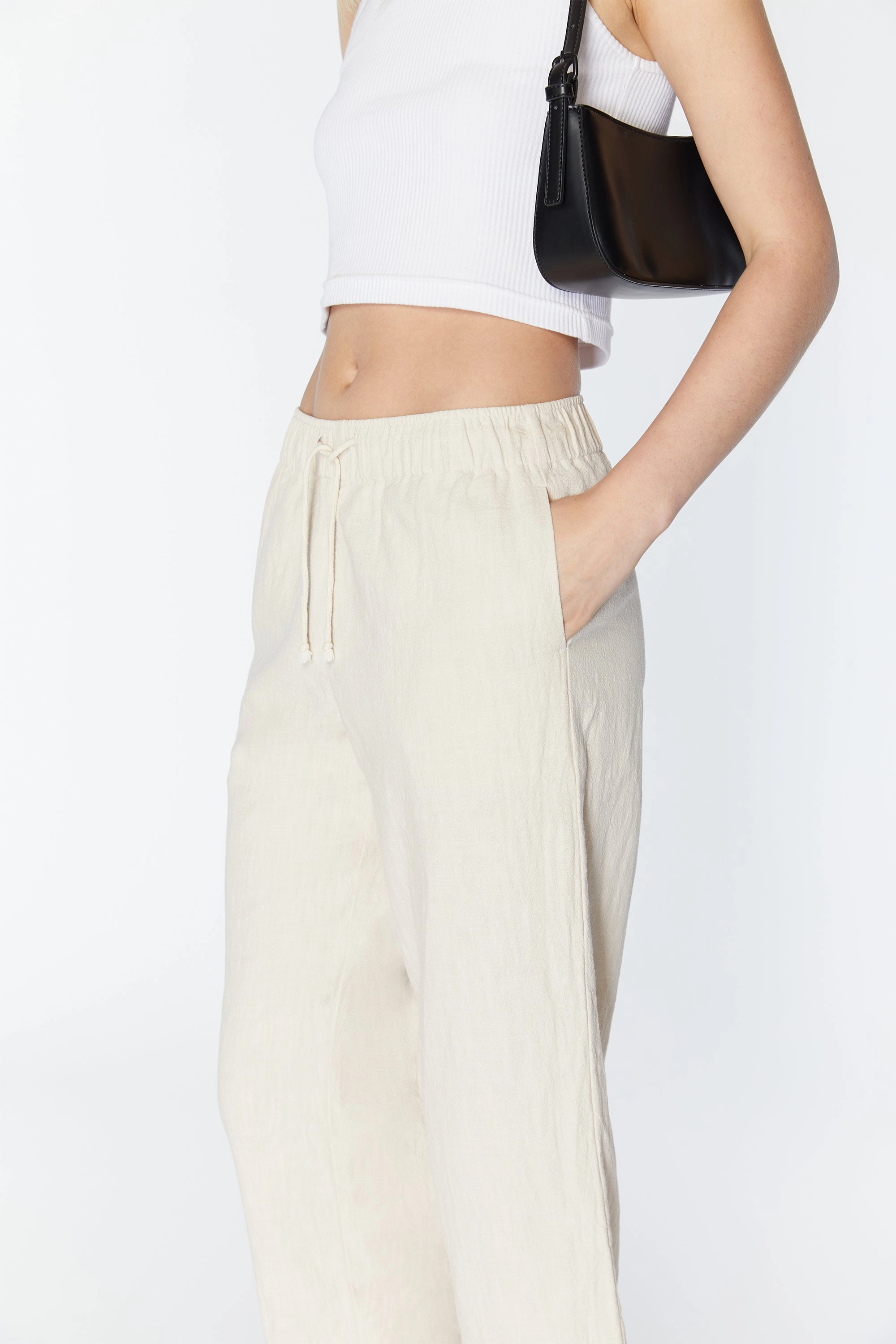 LINEN DRAWSTRING PANTS Quick Adjust Fit