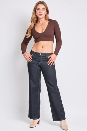 Women's Low Rise Wide Leg Stretch Denim Sporty Look Rugged Construction
