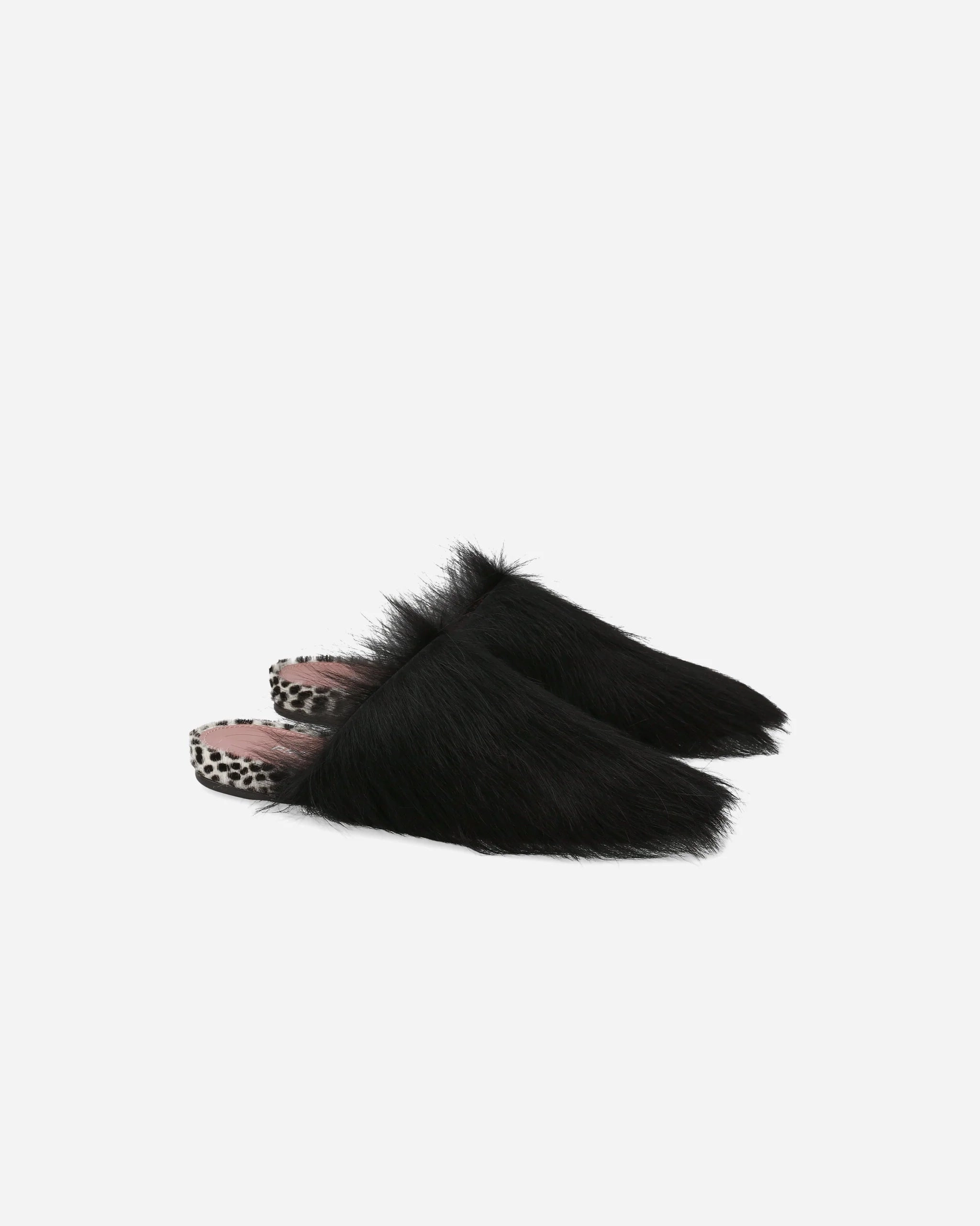 Slippers in Black Leather and Fur Quick Dry Lining