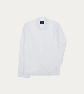Breathable back panel Sleek Fit White Linen Mandarin Collar Popover Shirt