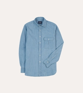 Bleach Wash Denim Work Shirt Everyday Look Reinforced Hems