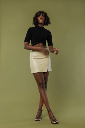 Cool Tone Mid Length VEGAN LEATHER MINI SKIRT