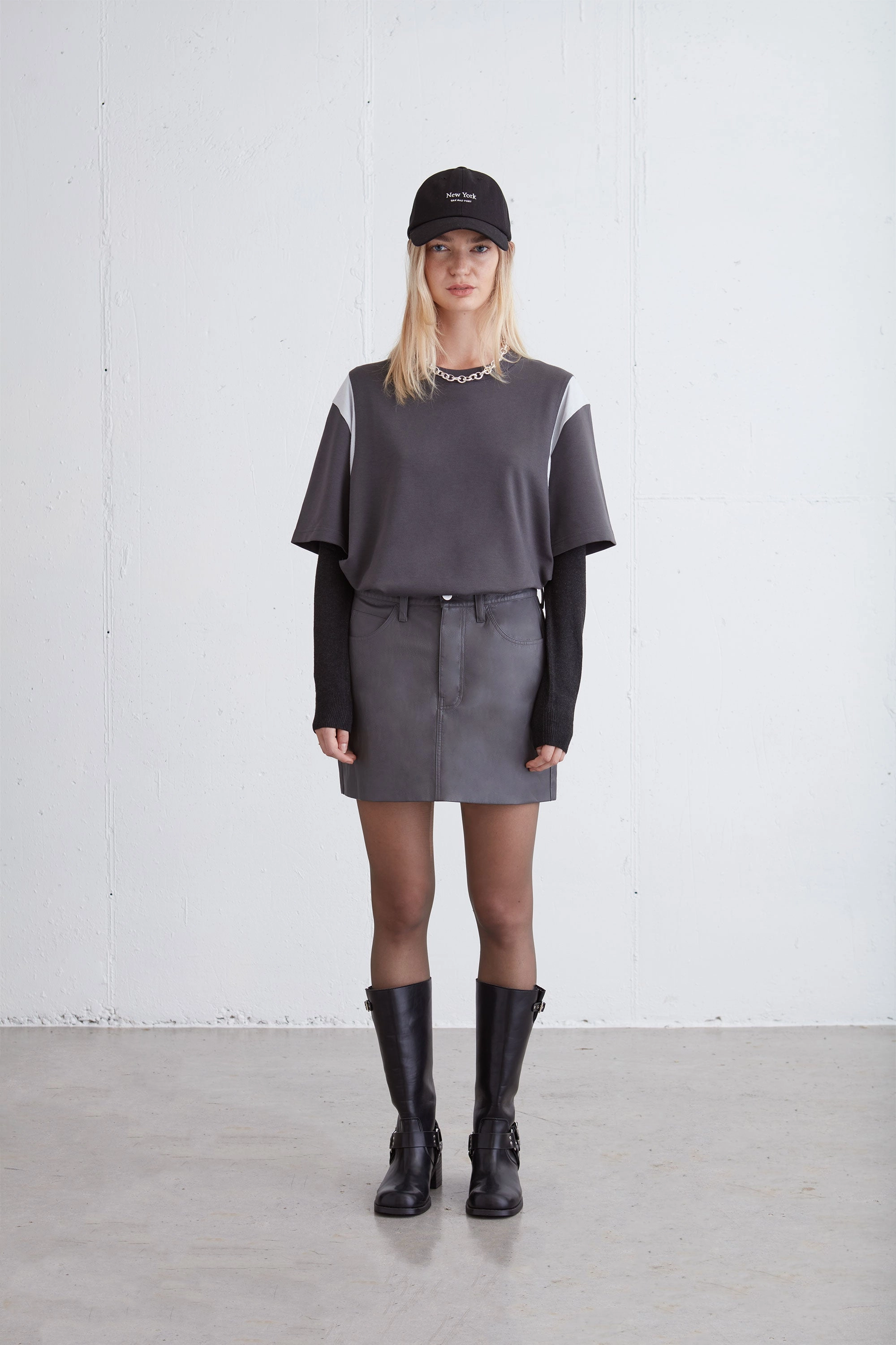 VEGAN LEATHER MINI SKIRT Button Fastenings