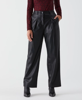Vegan Leather Wide Leg Pleated Pant Cozy Lining