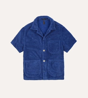 Winter Collection Tear Resistant Reinforcement Blue Cotton Terry Towelling Short Sleeve Safari Shirt