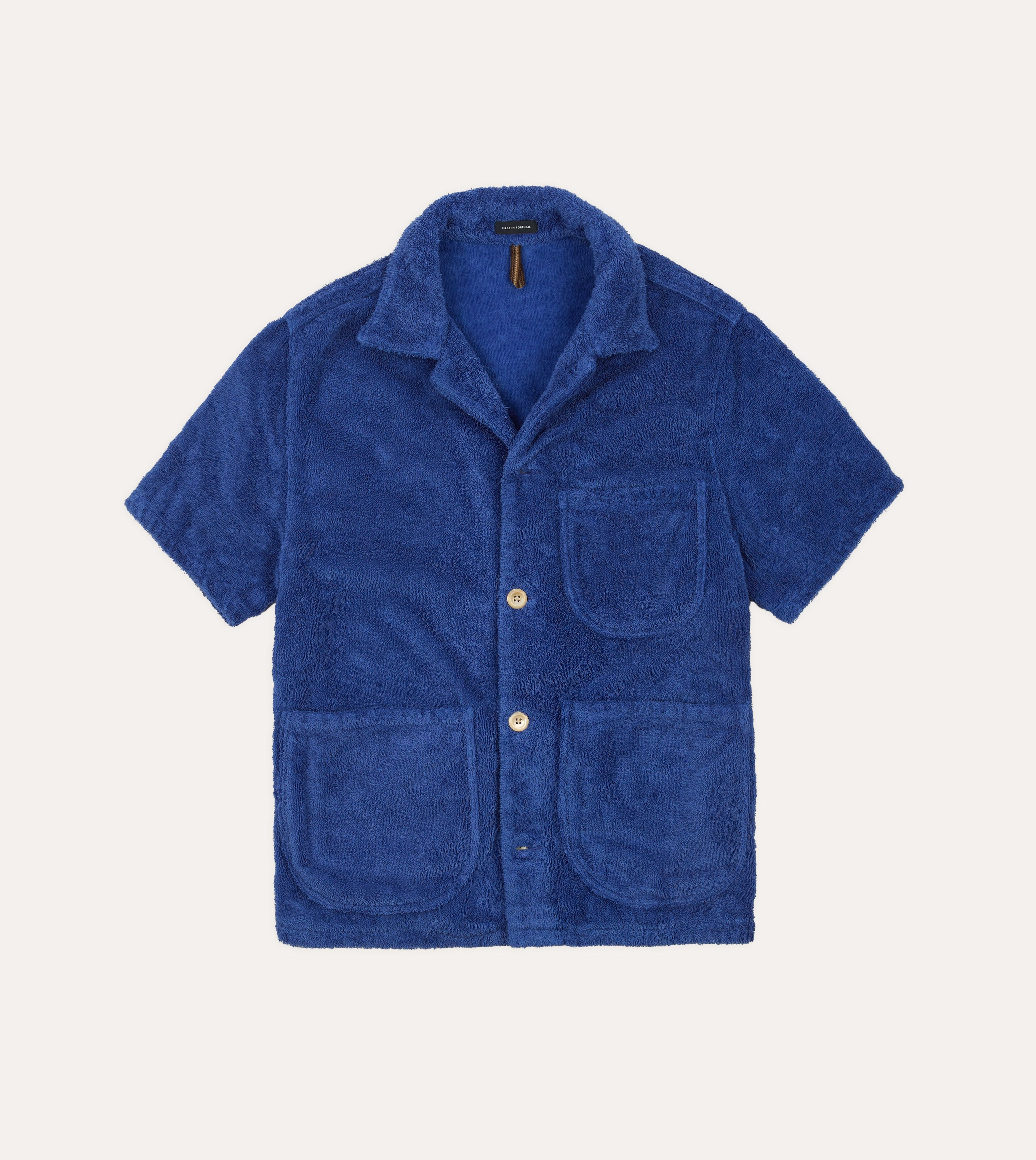 Winter Collection Tear Resistant Reinforcement Blue Cotton Terry Towelling Short Sleeve Safari Shirt