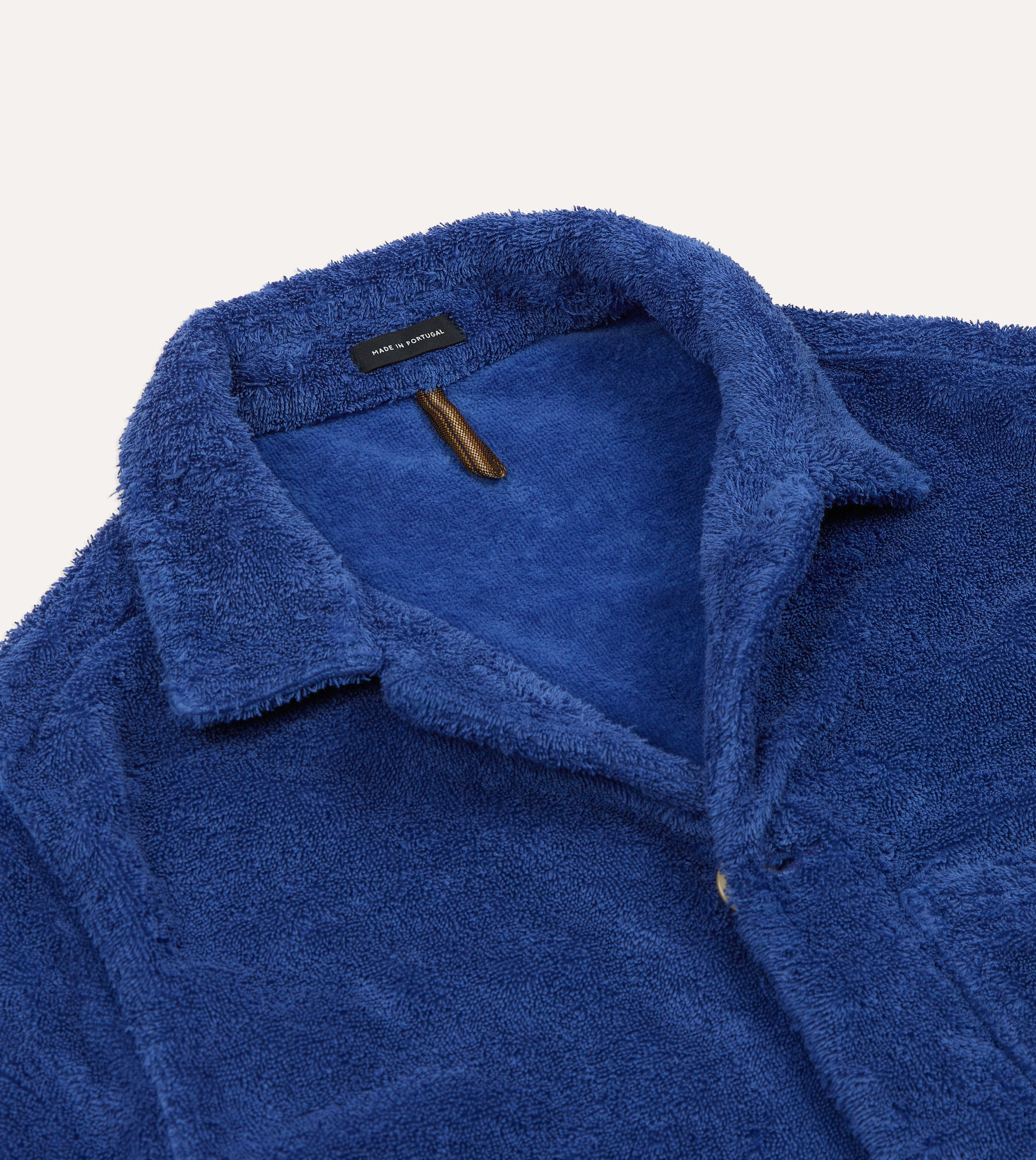 Blue Cotton Terry Towelling Short Sleeve Safari Shirt Linen blend Premium Finish