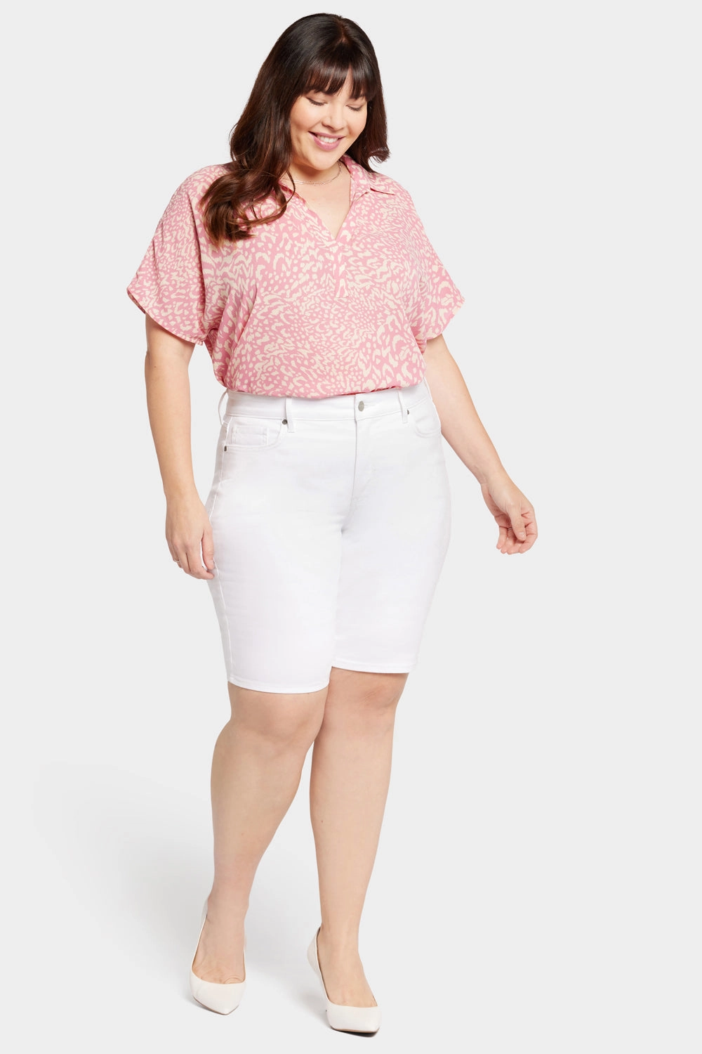 Briella 11 Inch Denim Shorts In Plus Size - Optic White Durable Waistband