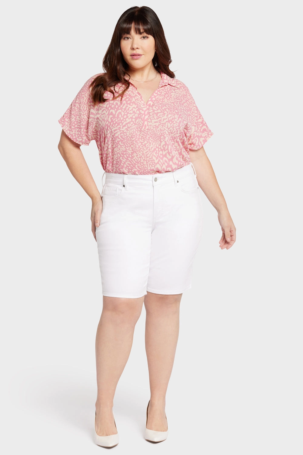 Briella 11 Inch Denim Shorts In Plus Size - Optic White high waisted Breathable Motion