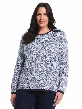 Snuggle Fit Soft Texture Plus Size Paisley Print Rivet Detail Sweater