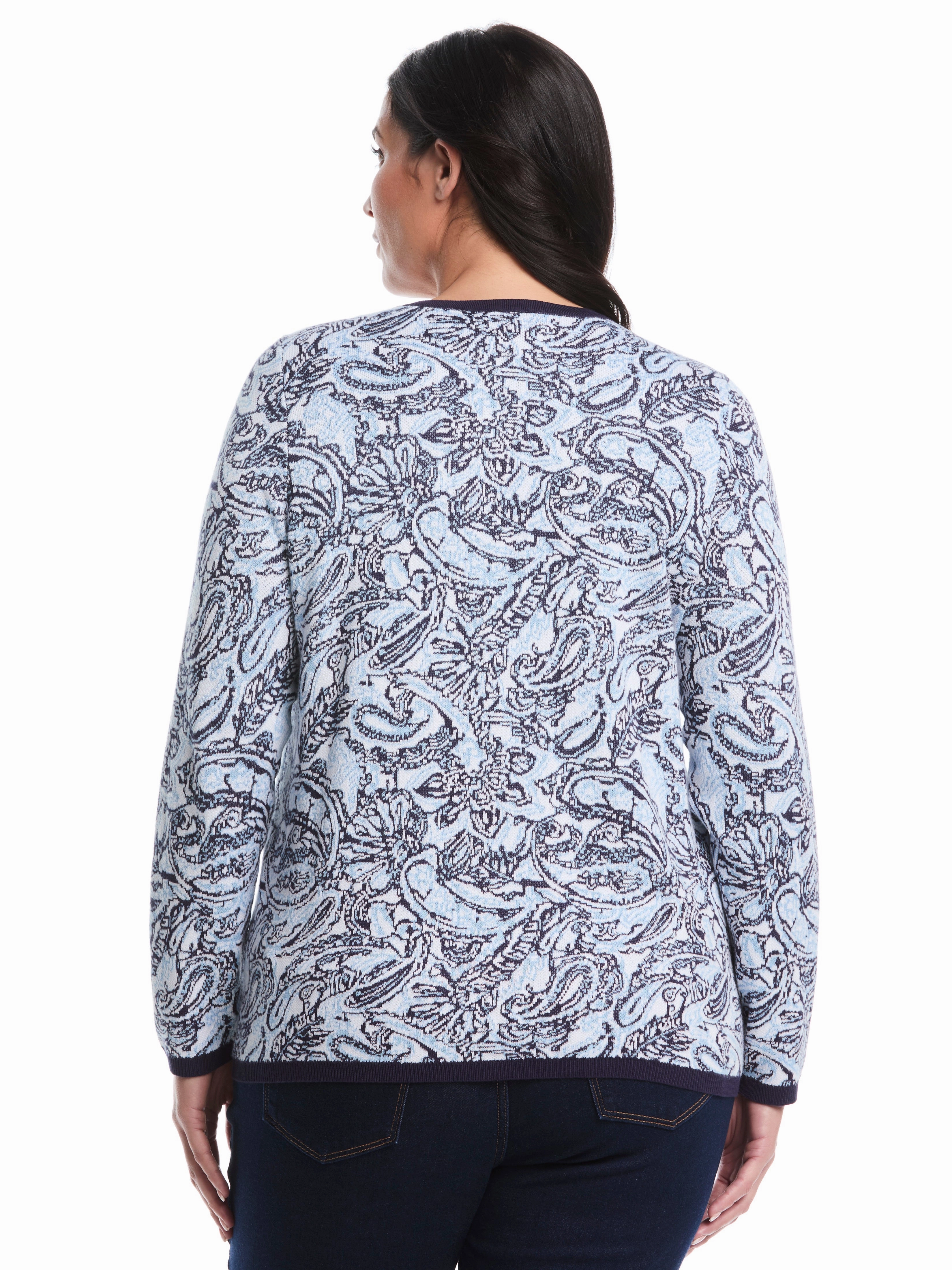 Plus Size Paisley Print Rivet Detail Sweater Knit Wear