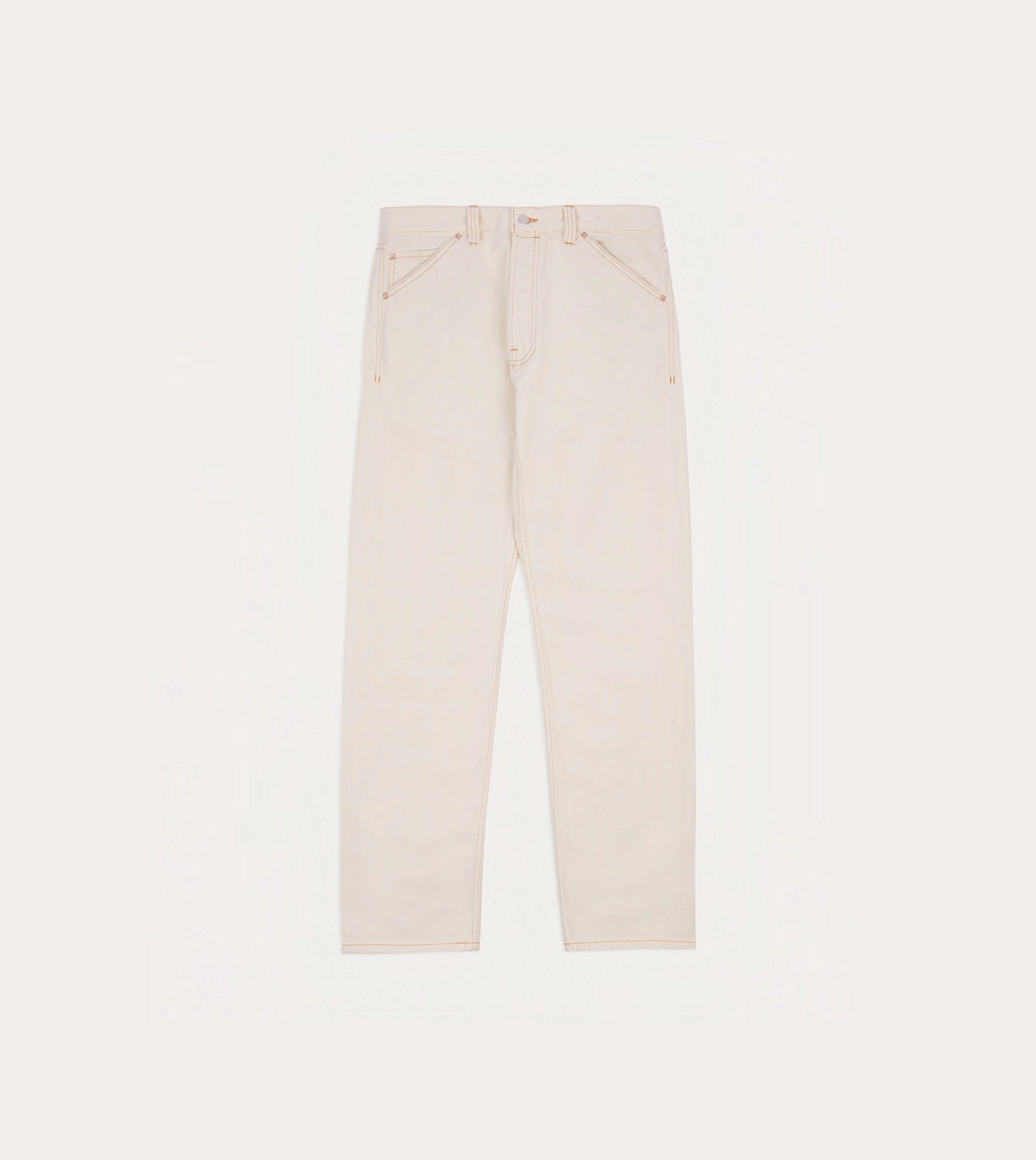 Layered Look Ecru 12.7oz Selvedge Denim Contrast Stitch Five-Pocket Jeans